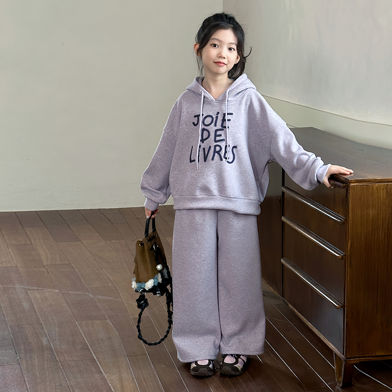 女童加绒加厚套装冬装2025新款韩版儿童连帽卫衣中大童冬季卫裤潮