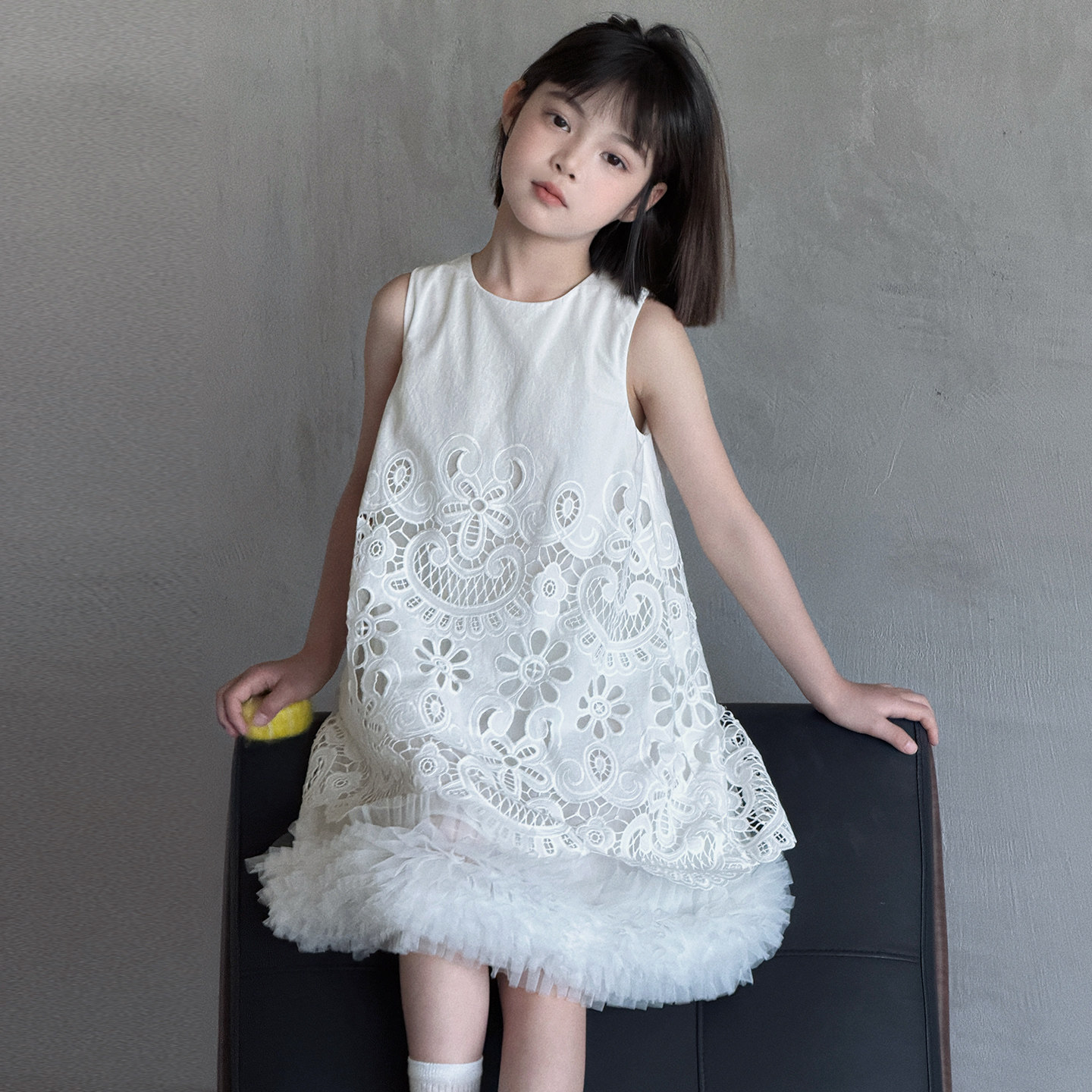 甜美女孩夏季连衣裙2026新款女童重工网纱背心公主裙夏装礼服裙子