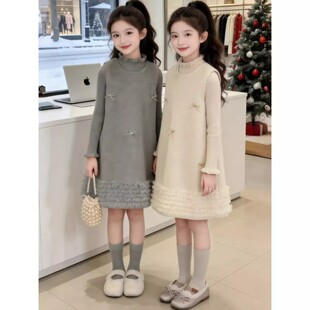 女童超好看连衣裙秋冬2026新款儿童小香风公主裙针织背心裙两件套