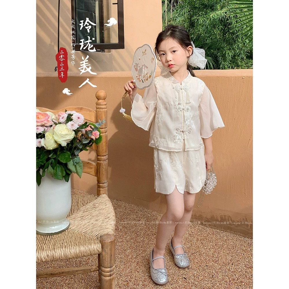 女童套装夏装儿童2025新款夏季宝宝新中式国风休闲短袖短裤两件套