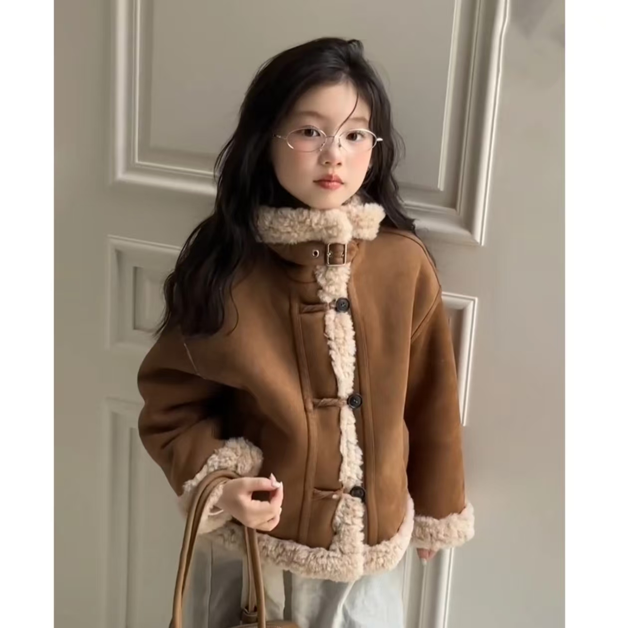 女童皮毛一体加绒外套秋冬装2025新款儿童韩版加厚夹克拜年服洋气