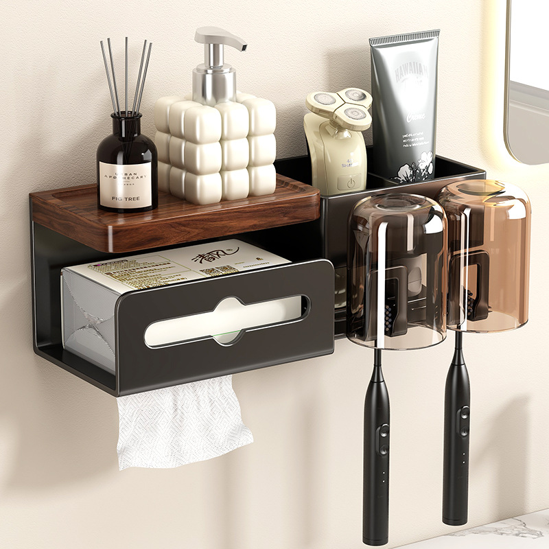 牙刷置物架排行榜第一名胡桃木卫生间免打孔浴室洗漱台洗脸纸巾漱