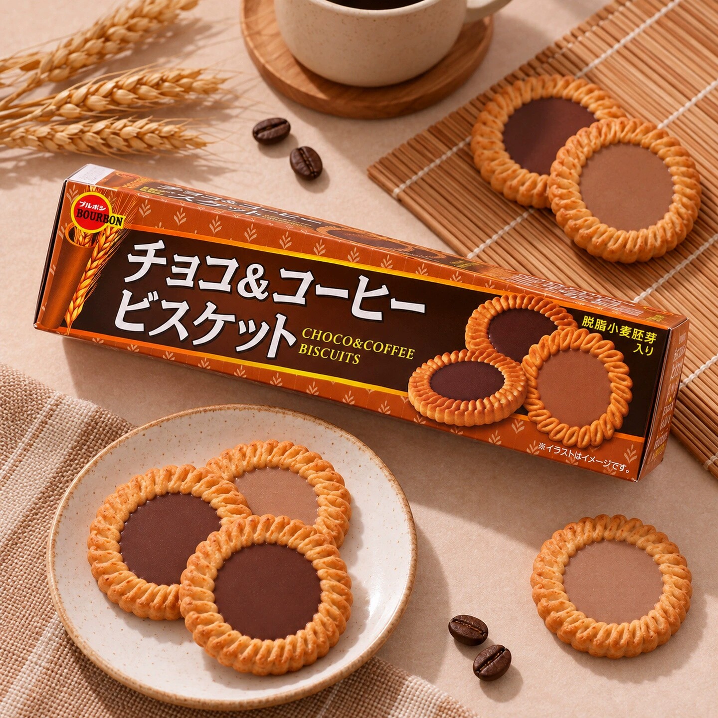 日本进口BOURBON布尔本巧克力咖啡味夹心饼干休闲食品108g