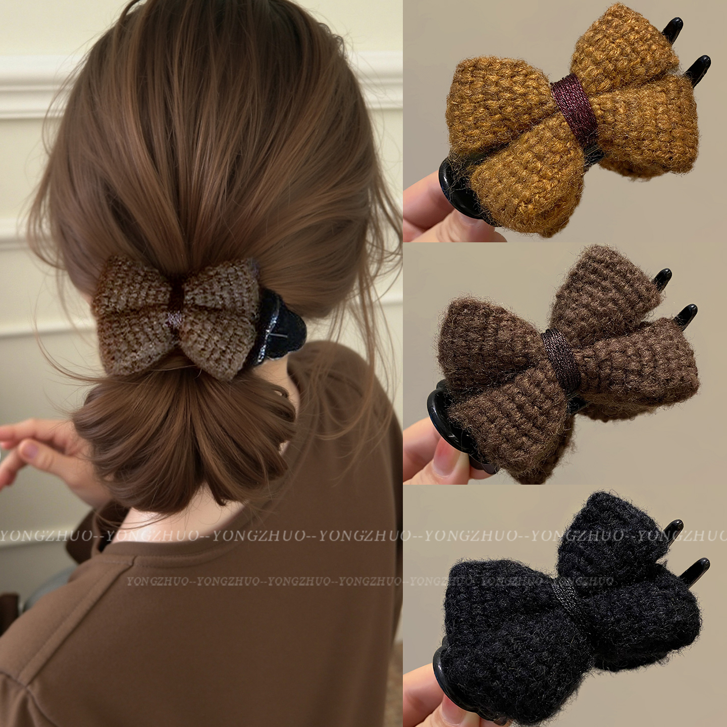 针织蝴蝶结丸子头抓夹女2025新款秋季发夹后脑勺高马尾固定盘发器