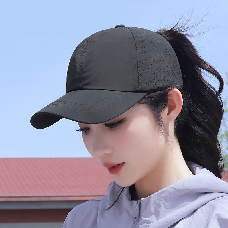 夏季新款女士交叉可扎高马尾辫速干帽刺绣爱心轻薄透气遮阳棒球帽