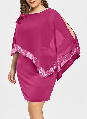irregular sequin panel plus size  dress 不规则拼接大码连衣裙