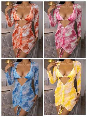 Tie-dye mesh gauze three-piece swimsuit 扎染网纱三件套泳装女