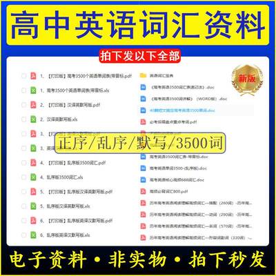 高考英语3500词汇单词正乱序默写表Excel电子版高中英汉互译