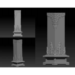 仿古祥云柱摆件须弥山案头STL格式圆雕图三维精雕文件3D打印模型
