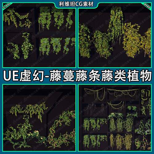 UE虚幻-爬山虎藤蔓常春藤道具藤条植物模型-Vine Plant Pack