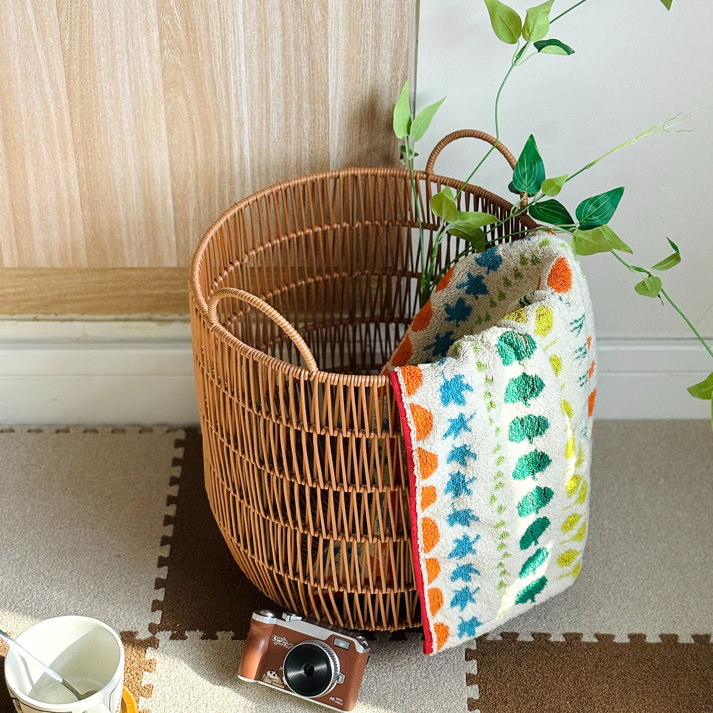 原木风家居防水仿藤编脏衣篮家用脏衣篓洗衣脏衣服收纳筐卫生间大