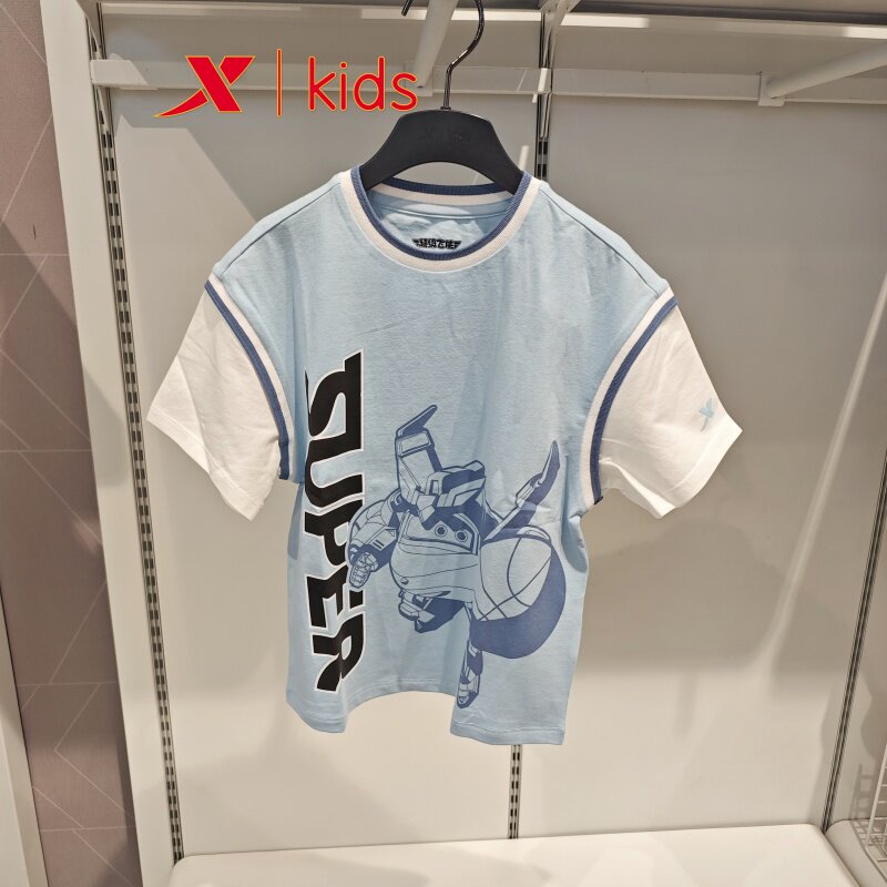 特步儿童2025夏675225013234男小童超级飞侠针织宽松舒适短袖T恤