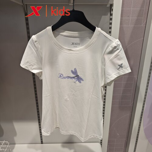 特步儿童装2025夏款675224013319女小童干爽舒适透气短袖针织衫