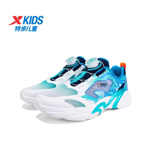特步童鞋2024夏款676215324009男大童旋钮扣单网面透气休闲鞋