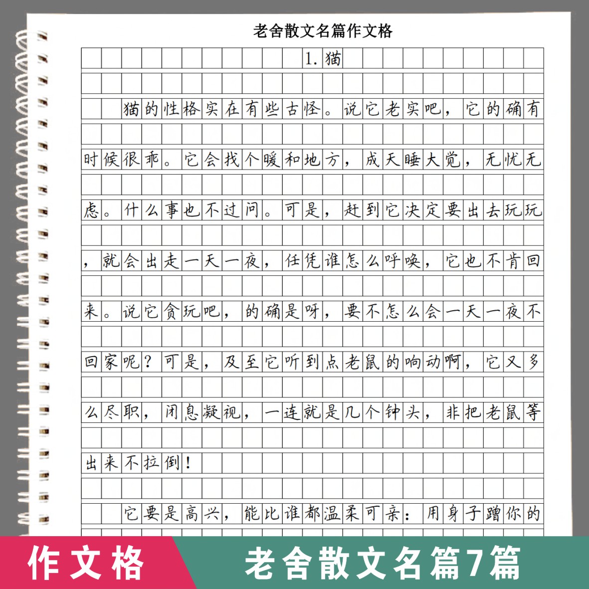 中小学生考试卷面书写提升老舍经典散文作文格硬笔楷书练字帖