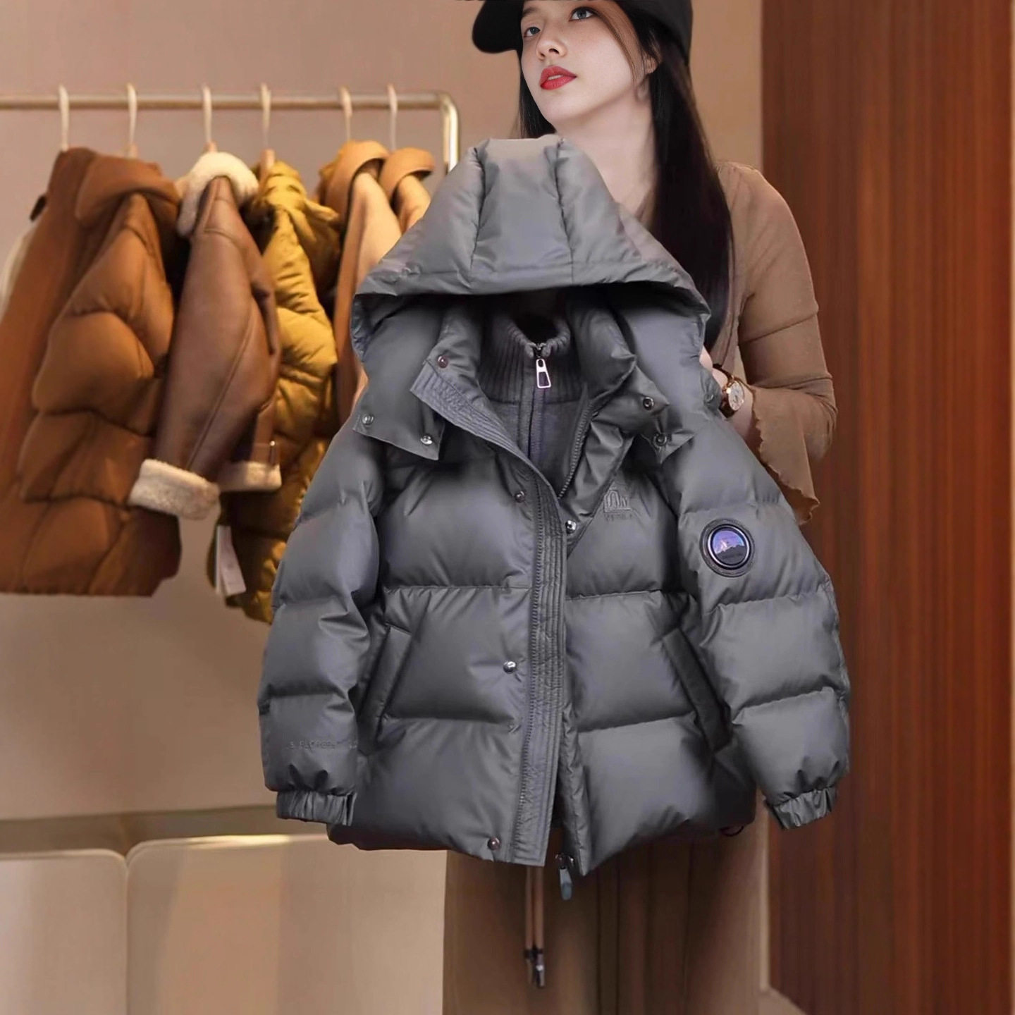 免洗童装新款男童冬季短款连帽棉服加厚保暖羽绒棉衣外套