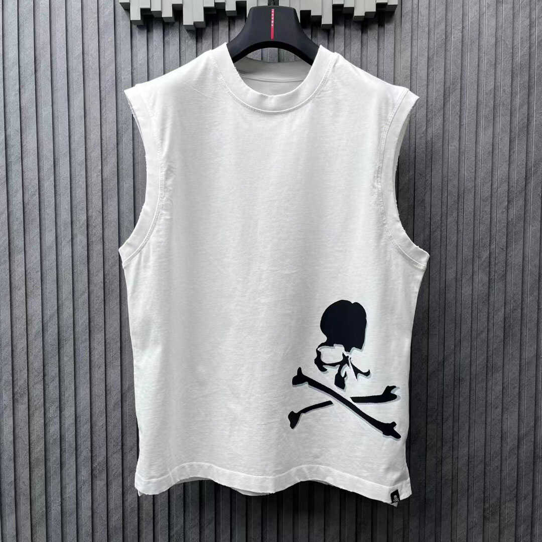 欧洲站夏季纯棉时尚骷髅头印花男士休闲宽松圆领T恤背心坎肩上衣