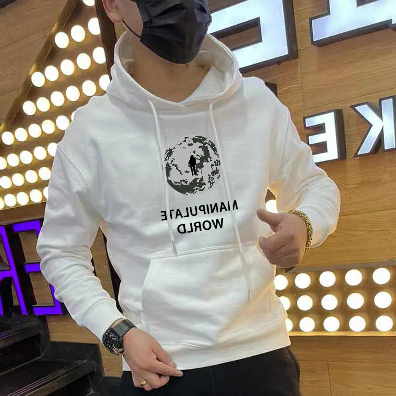 社会人韩版印花连帽卫衣男2022秋季潮牌休闲时尚春秋男装加绒外套
