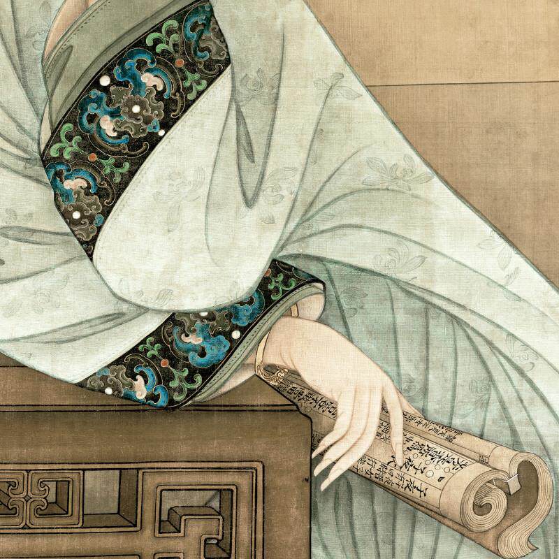 春阁倦读图冷枚仕女图挂画美人图古代美女人物装饰画玄关壁画古风