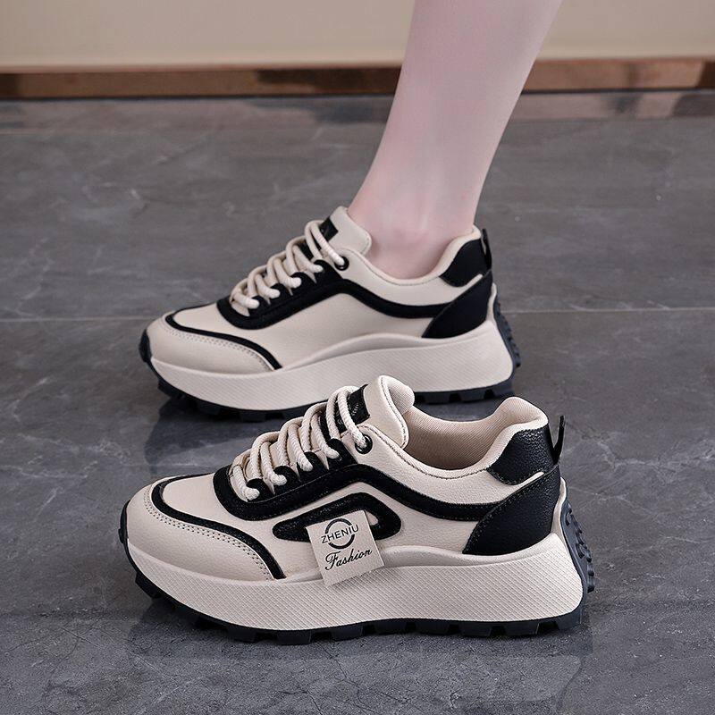 厚底老爹鞋女2026爆款春季新款休闲德训皮面厚底增高百搭时尚运动