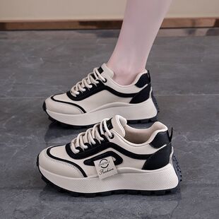 厚底老爹鞋女2026爆款春季新款休闲德训皮面厚底增高百搭时尚运动