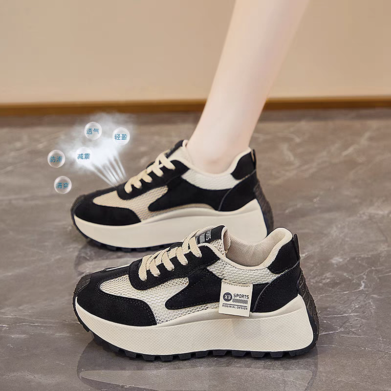 厚底女鞋2025夏季新款网面透气阿甘运动鞋配阔腿裤的老爹鞋显脚小