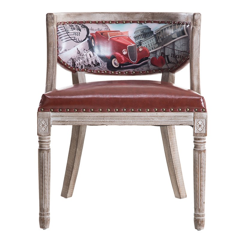 美式乡村餐椅北欧式复古做旧皮革布艺椅子实木书桌椅阳台休闲围椅