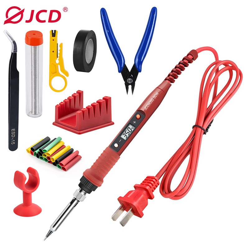 JCD 908S恒温家用电烙铁80W焊接工具套装电缆剪电工钳子维修9件套