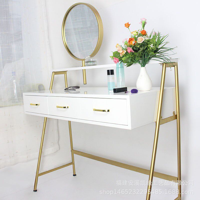 北欧风格铁艺梳妆台网红化妆间化妆桌现代简约家用卧室梳妆台