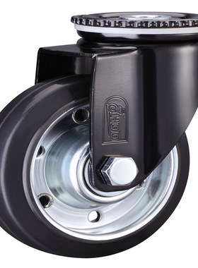 厚德脚轮万向轮定向轮带刹车轮黑色橡胶ER轮静音手推车转向轮子