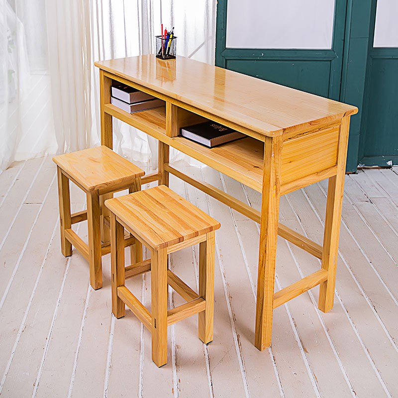 双人课桌椅实木简约学习桌椅套装老式木桌学校学生培训班课桌椅