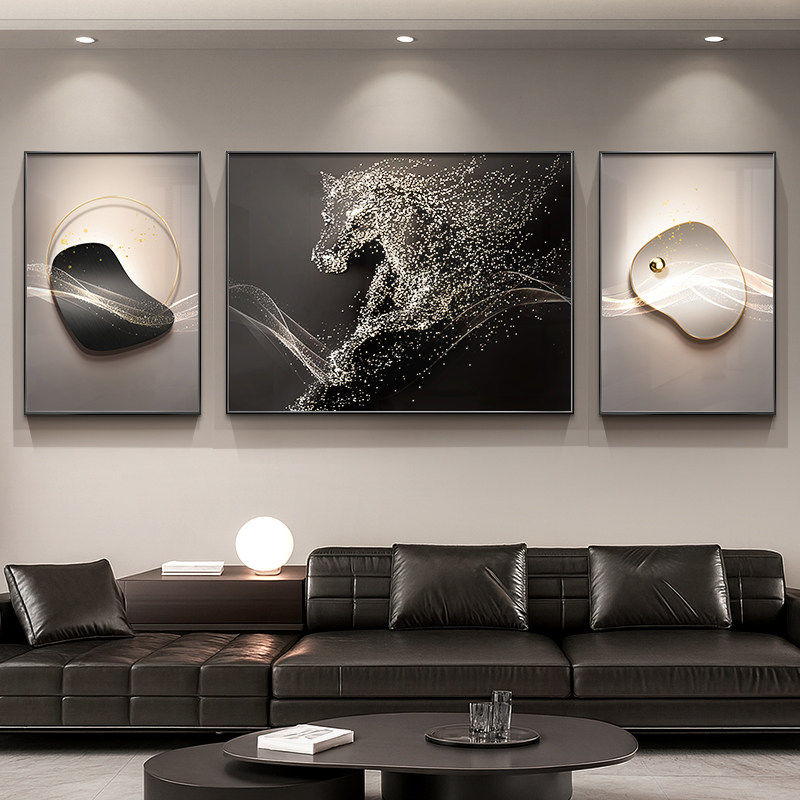 马到成功客厅装饰画现代轻奢高级感沙发背景墙挂画高档大气三联画,家居饰品,现代装饰画,淘宝优惠券,粉丝福利购,淘宝优惠卷