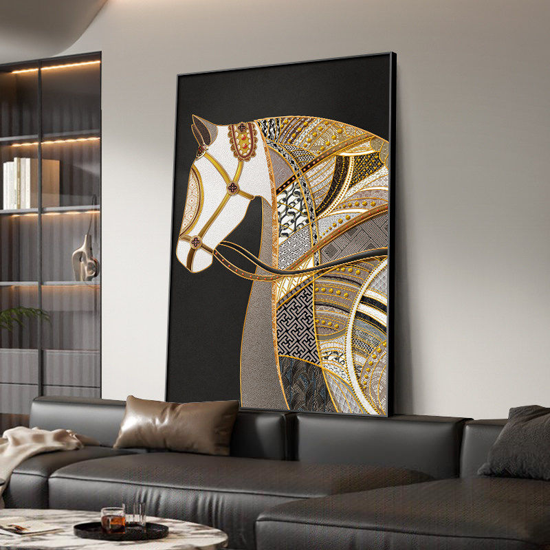 马到成功客厅装饰画轻奢高级感沙发后背景墙挂画高档大气玄关壁画,家居饰品,现代装饰画,淘宝优惠券,粉丝福利购,淘宝优惠卷