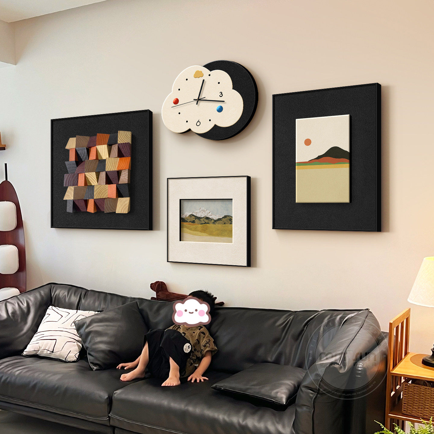 立体实木高端客厅装饰画砂岩手工装裱实物组合沙发背景墙时钟挂画,家居饰品,现代装饰画,淘宝优惠券,粉丝福利购,淘宝优惠卷