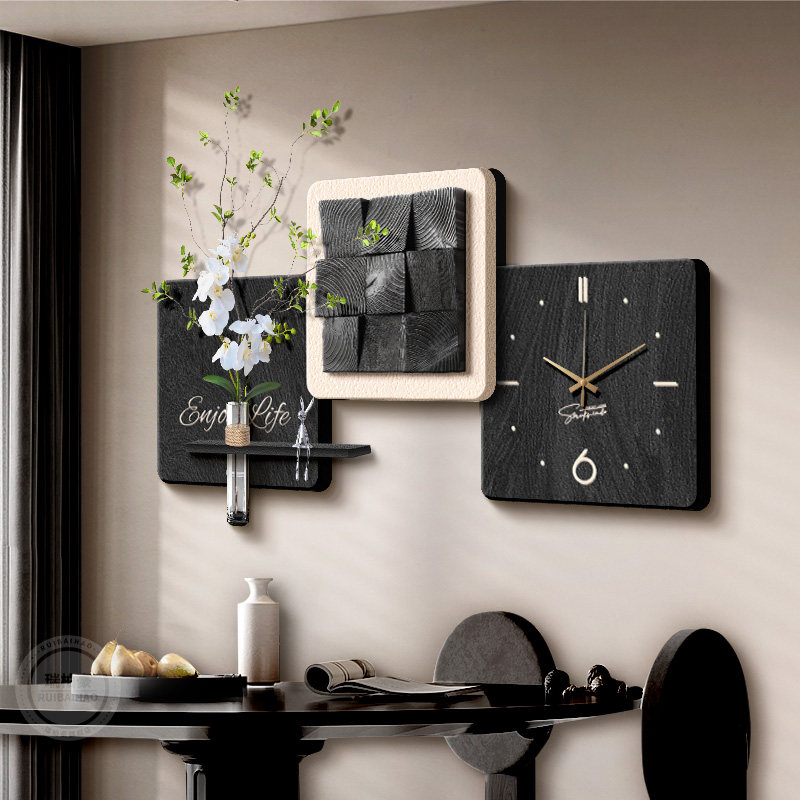 3d立体轻奢餐厅装饰画时钟表意式极简客厅背景墙面挂画高级感壁画