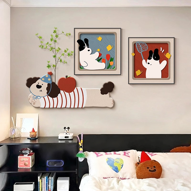 多巴胺小狗卧室床头装饰画卡通可爱组合壁画客厅餐厅背景墙挂画