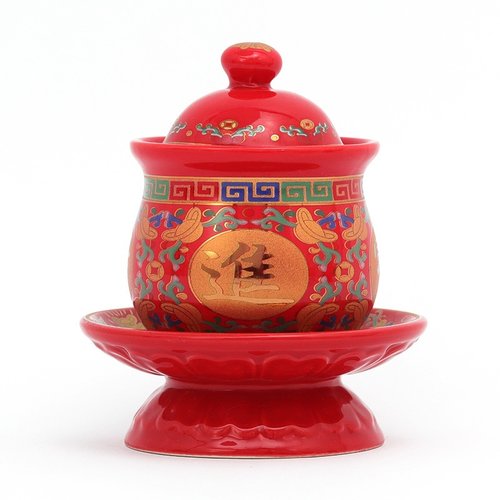 陶瓷唐彩供水杯供佛杯子仙家观音净水杯圣水杯家用佛前供奉摆件