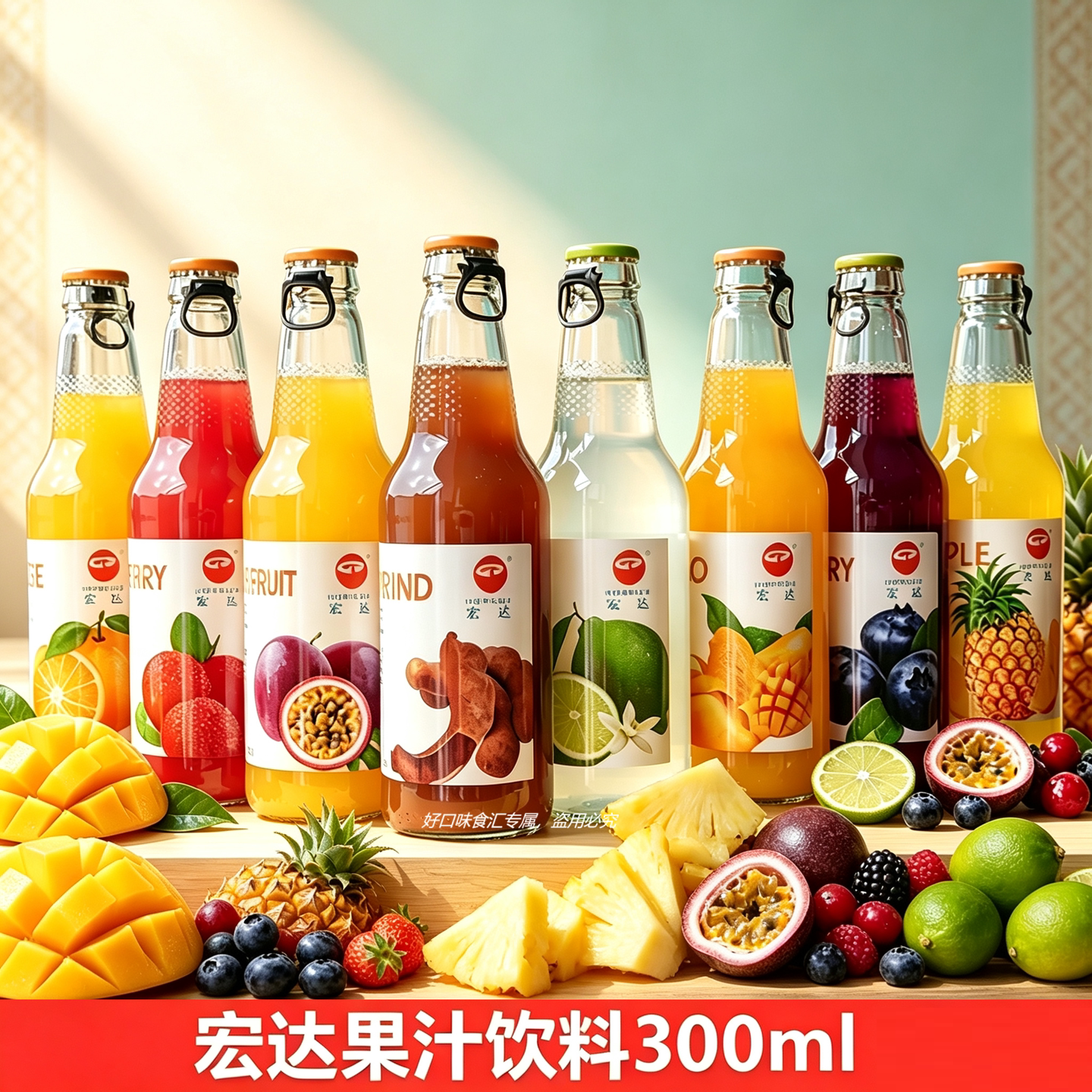 宏达酸角汁300ml瓶装果汁饮料芒果百香果柠檬杨梅云南特产