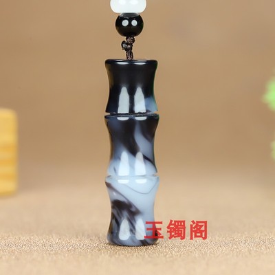 和田玉青花籽料节节高升玉坠挂件