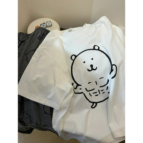 外贸原单正品尾货清仓~潮牌纯棉肌肉自嘲熊印花男女短袖T恤上衣夏