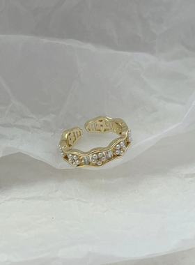 珍珠开口戒指女时尚个性金色指环小众设计轻奢高级感精致手饰配饰