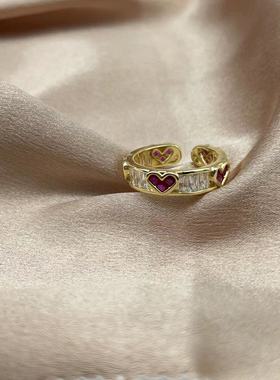 爱心戒指女小众设计高级感轻奢开口戒时尚个性食指戒可调节指环