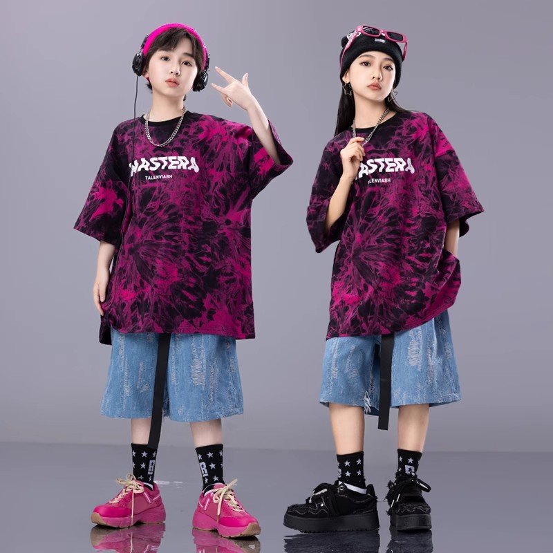 儿童街舞潮服hiphop童装少儿架子鼓演出服男童嘻哈套装宽松服装夏