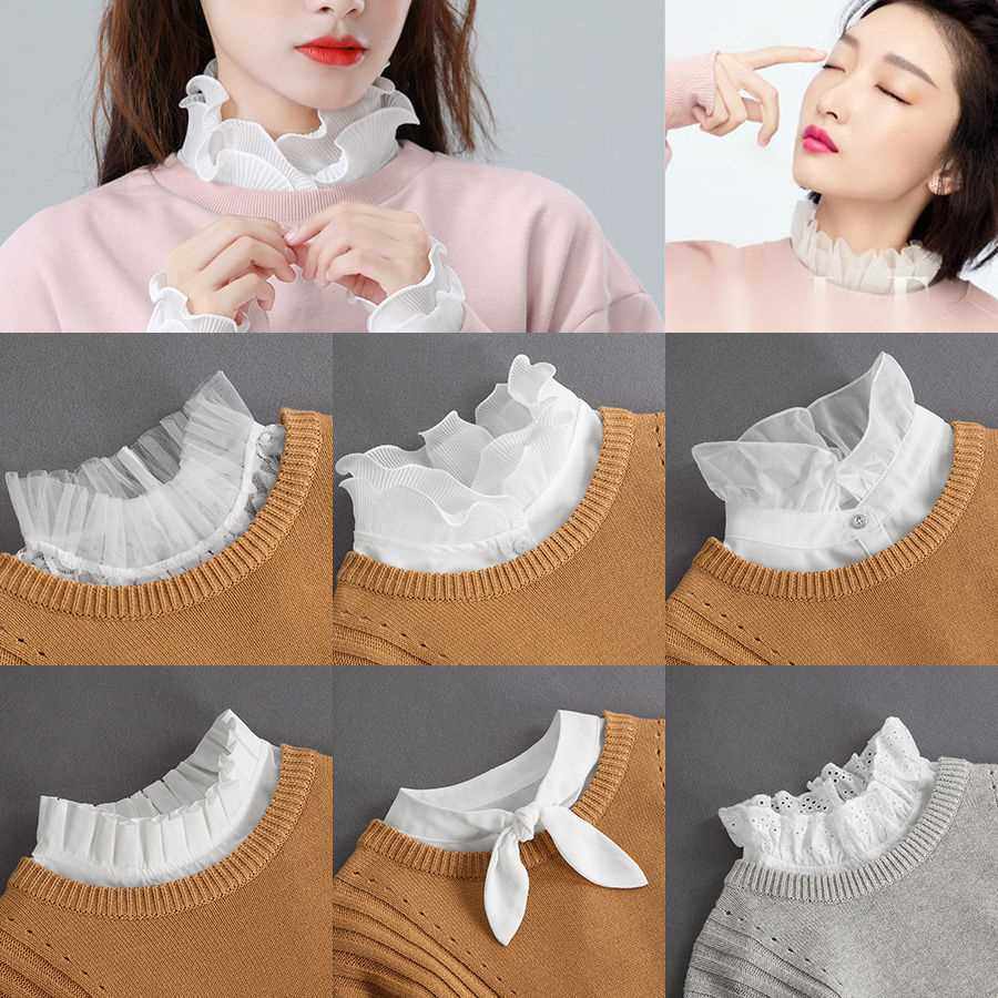 假领子女秋冬打底假衣领雪纺白色娃娃领韩版毛衣衬衫装饰百搭假领