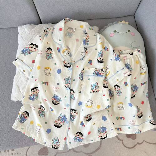 蜡笔小新睡衣女夏季云朵棉短袖短裤卡通家居服套装可爱外穿