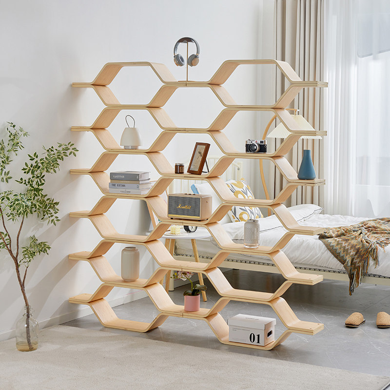 蜂巢创意省空间书架落地玩具收纳置物架墙壁隔断实木儿童DIY书柜