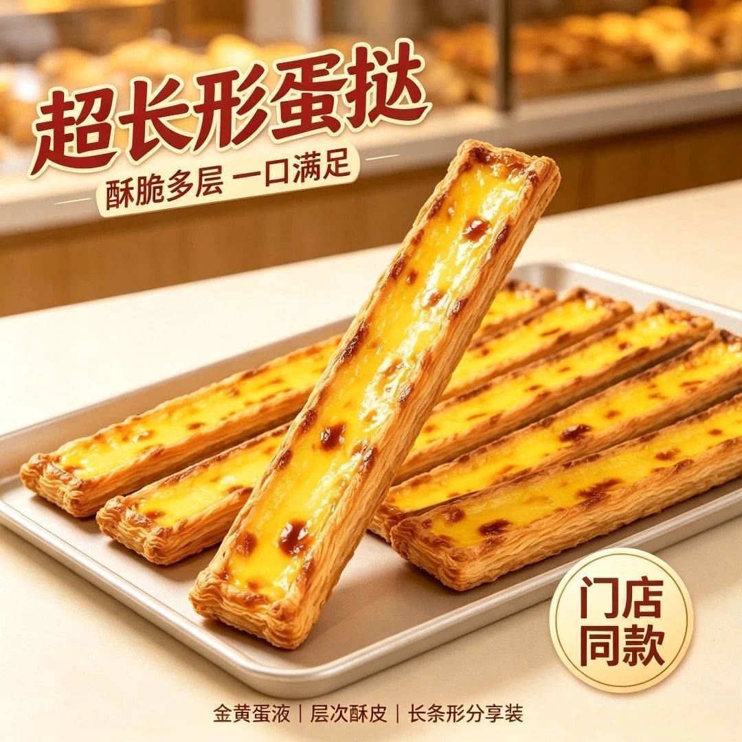 网红超长蛋挞长条西式糕点宿舍充饥零食下午茶点心独立包装甜品