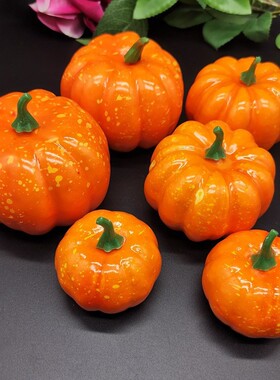 仿真南瓜模型橙色黄南瓜套装6PCS跨秋季丰收节圣诞节装饰花环配件