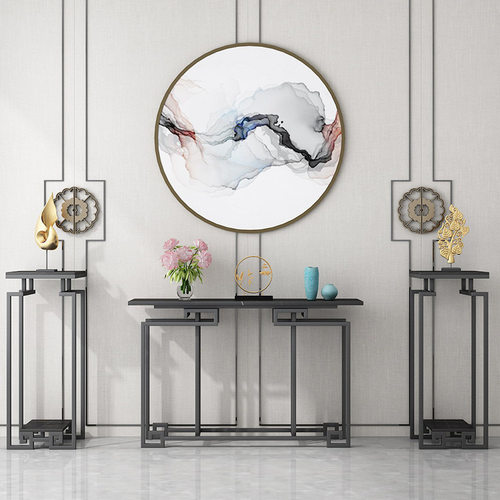 新中式大理石玄关台 家用客厅铁艺长条边桌 酒店入户靠墙玄关桌子