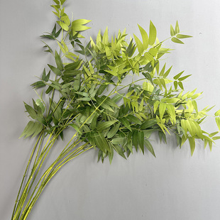 仿真琴丝竹茶室客厅禅意装饰竹子叶民宿摆件假竹叶观音竹2叉竹叶